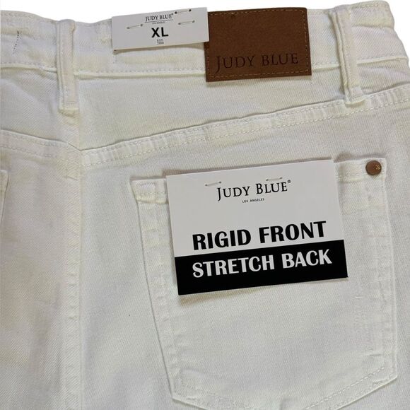 Judy Blue Distressed White Jean Shorts High Waist Rigid Magic Size XL NEW - Picture 3 of 8